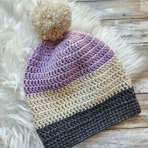 Kids Hat from Cotton N Kandi on Etsy- 20" Slouchy Pom Pom, Grey, Lavendar, Ivory